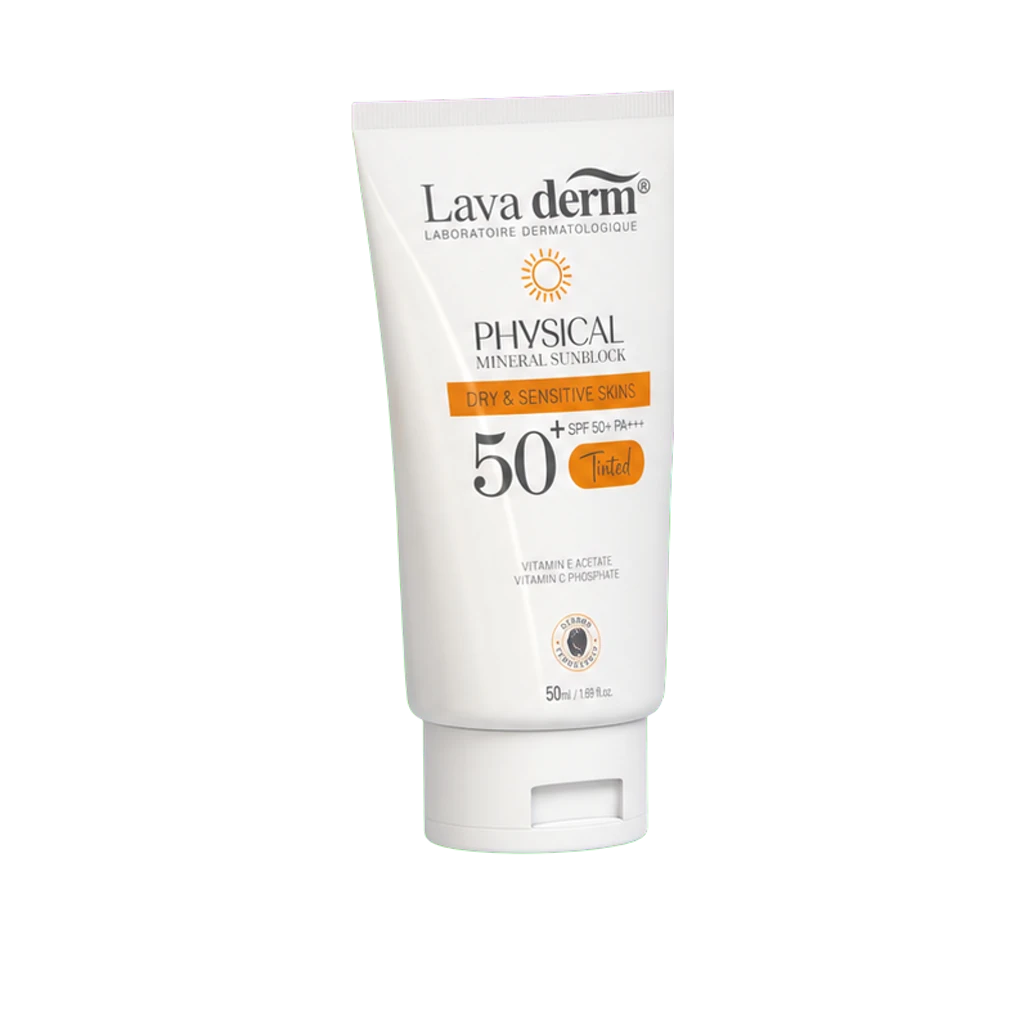كريم لافا ديرم الفيزيائي المعدني للوقاية من الشمس SPF 50+ PA+++ ملون، أنبوب 50 مل